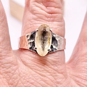 Size 10 Citrine 925 Sterling Silver Hammered Ring